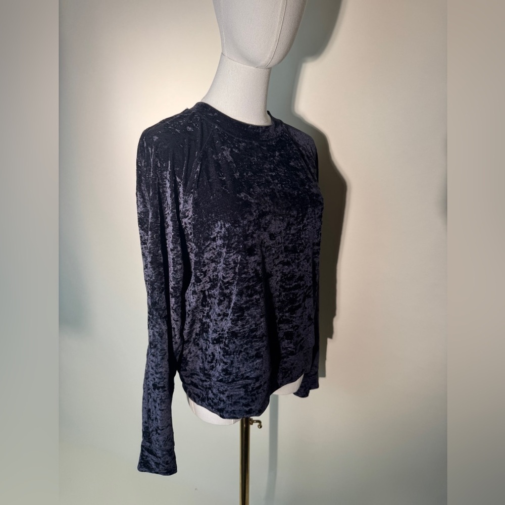 Black Lululemon Crushed Velvet Long Sleeve Warm Down Crewneck Top - Picture 6 of 7